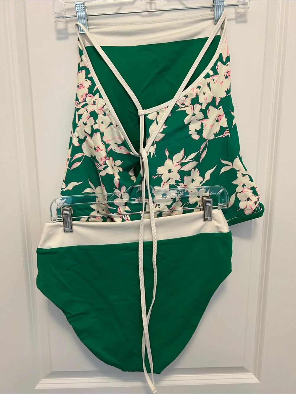 Green Floral Reversible Tankini Swimsuit Top and High Waist Bottom